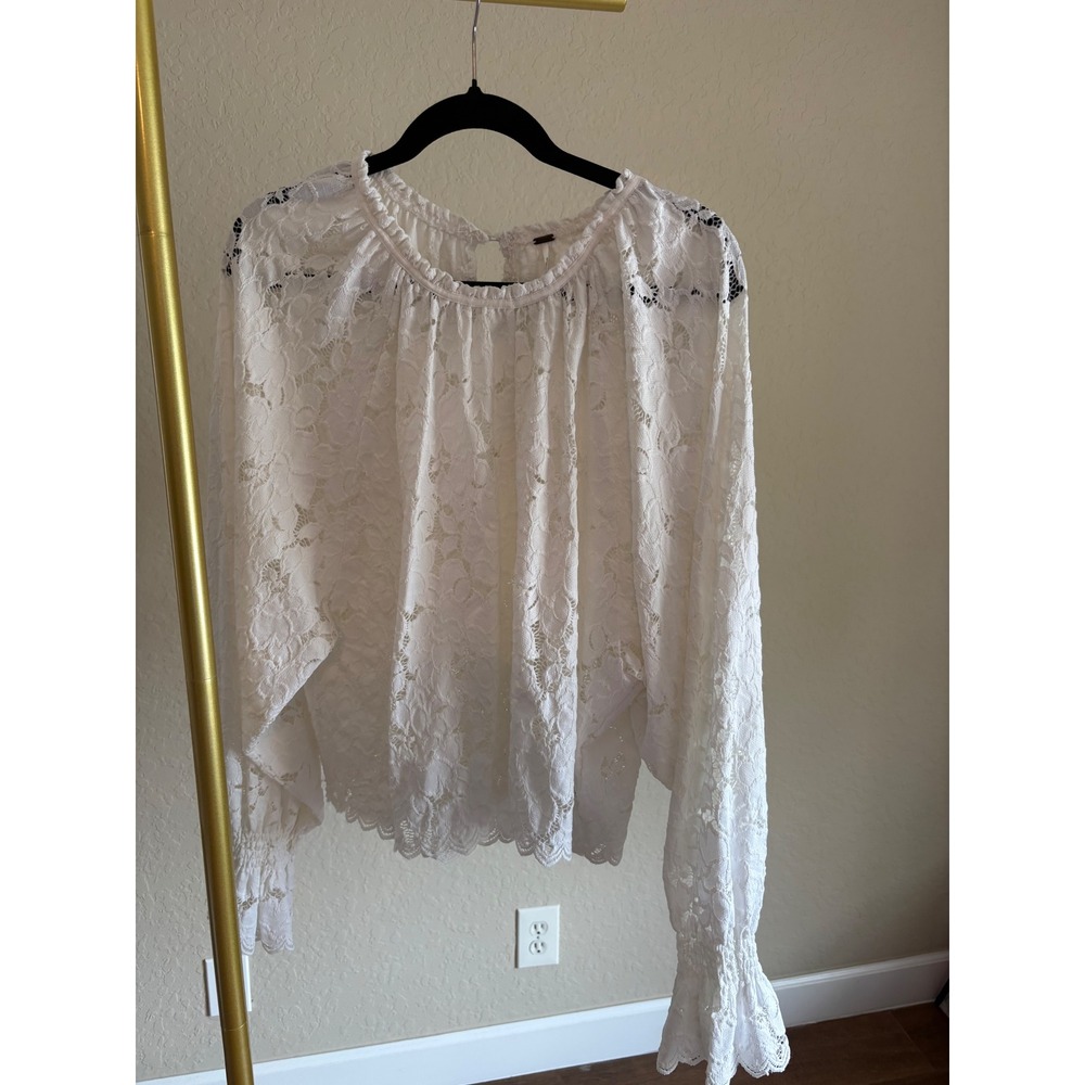 Free People Top White Floral Lace Ruffle M Ethereal Coquette Cottagecore